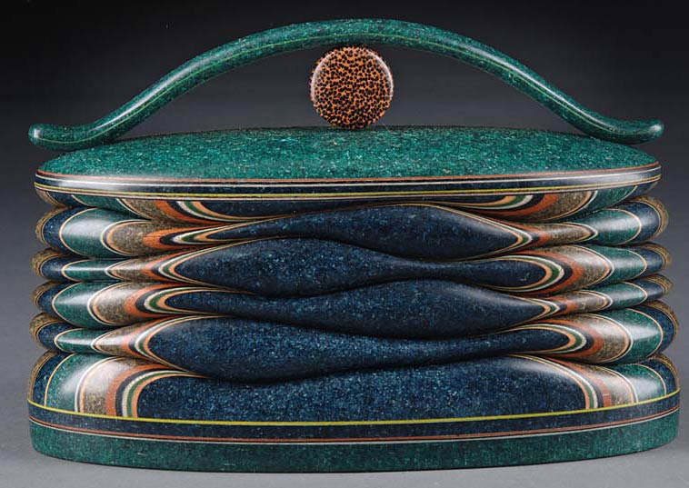 Box with Bead. Three colors of Environ with Black Palm Bead