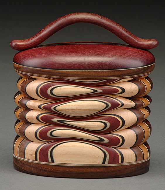 Medium Box with Handle Purpleheart, Hackberry, Afzelia Burl