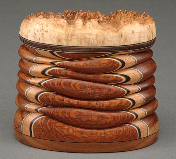 Small Box with Black Ash Burl (natural edge), Elm, Lacewood